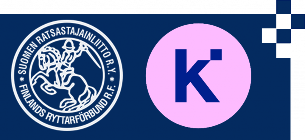 Kuvassa Suomen ratsastajainliiton ja Osaamiskeskus Kentaurin logot tummansinisellä pohjalla.